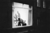 Studenten bei der Arbeit, abendlicher Einblick in das bildo Studio 1, Althoffstraße 0, 1989 